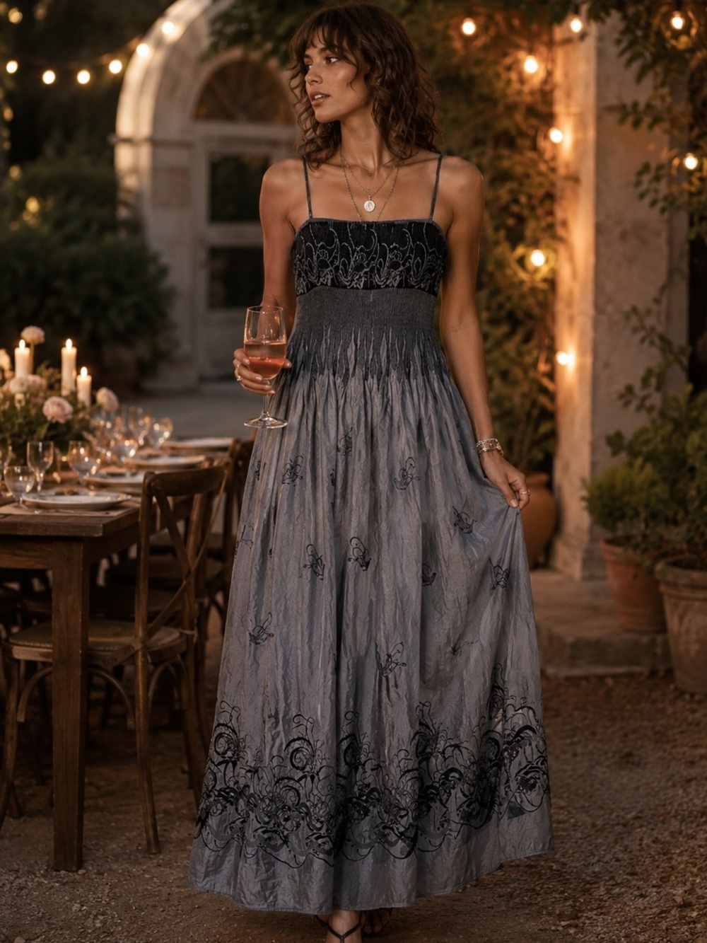 Lapis fairy romantic Embroidered Maxi Dress Wedding Guest Garden Party One Size